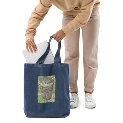 Shit happens! Folk wisdom. Shopping bag, organic denim