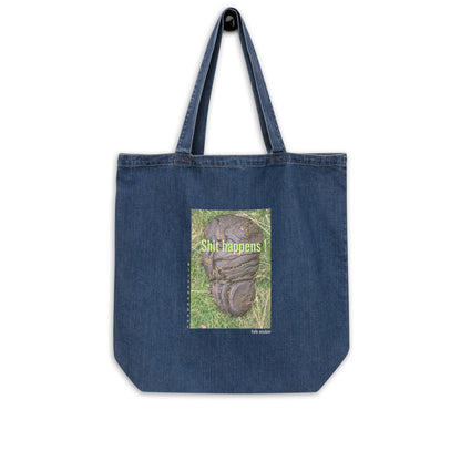 Shit happens! Folk wisdom. Shopping bag, organic denim