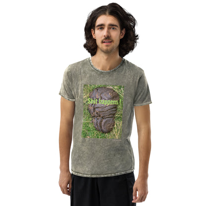 Shit happens ! Folk wisdom. Denim T-shirt, unisex