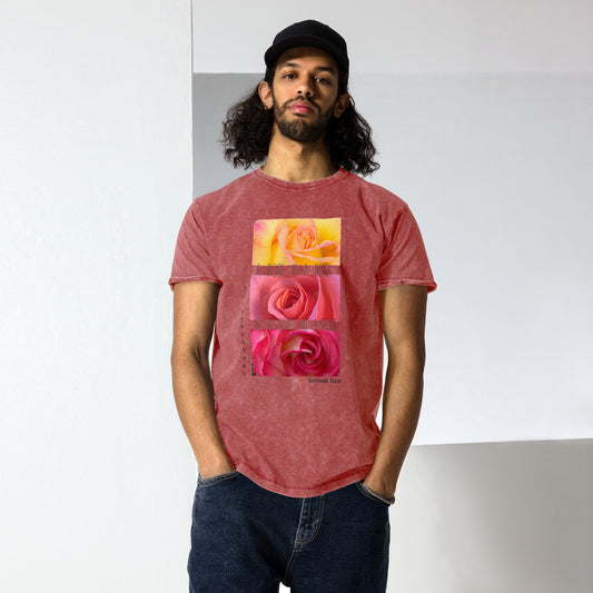 A ROSE IS A ROSE...! Gertrude Stein. Denim T-shirt, unisex