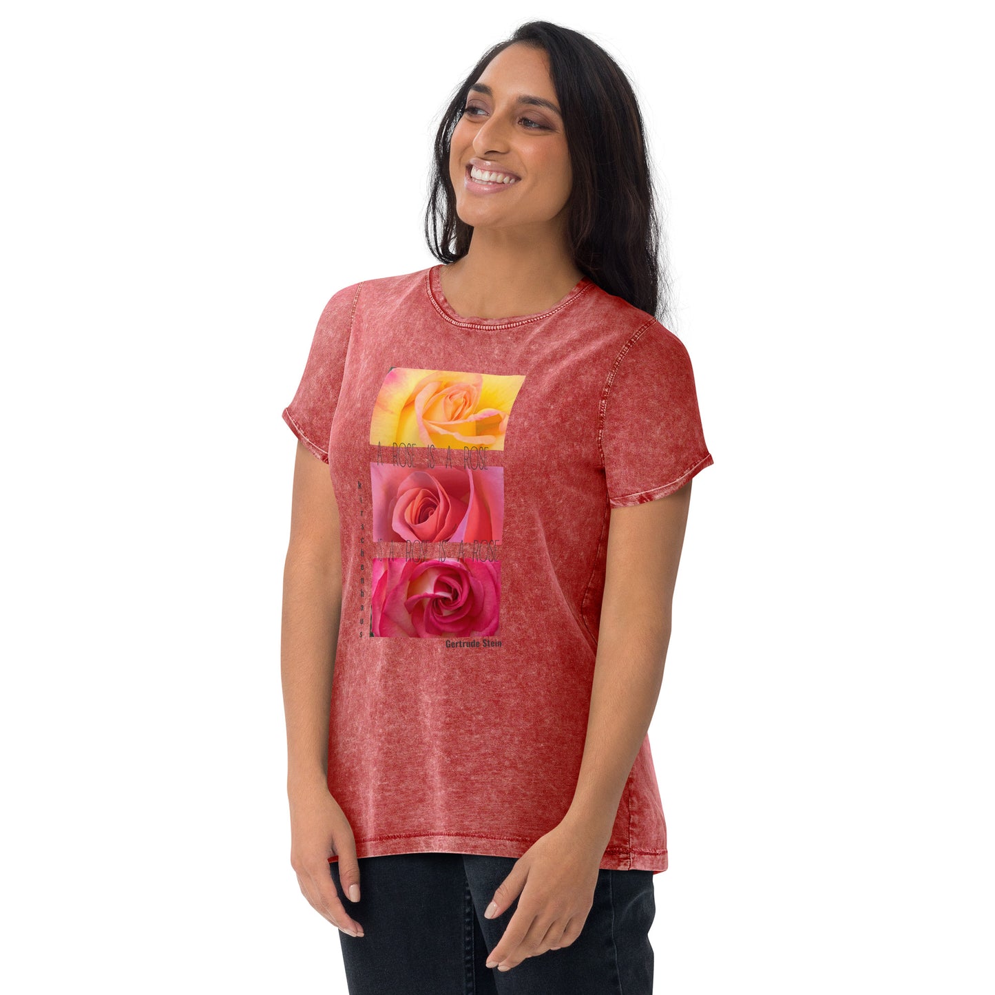 A ROSE IS A ROSE...! Gertrude Stein. Denim T-shirt, unisex